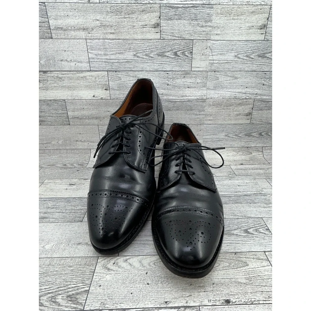 Allen Edmonds Sanford Black‎ Leather Cap Toe Brogue Derby Shoes Men Sz 8D 5207